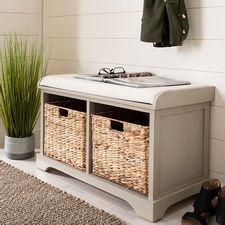 SAFAVIEH Freddy Vintage Grey Wicker Storage Bench - 33.5" W x 16.1" D x 19.9" H - Bed Bath & Beyond - 20603191