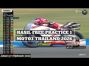 Hasil FP 1 Moto3 Thailand 2026 Hari ini~Hasil Latihan Bebas 1 Moto3~Jadwal Veda Ega Pratama Moto3