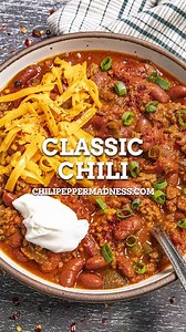 115K views · 1.3K reactions | The best chili is a homemade chili and easy to make with ground beef, beans, fire roasted tomatoes and the perfect chili seasonings, what I grew up with. RECIPE: https://www.chilipeppermadness.com/recipes/chili-recipe/ If the link does not work on your mobile, please google “classic chili chili pepper madness”. Use hashtag #chilipeppermadness if you make this recipe! | Chili Pepper Madness - Recipes & More from a Gourmet Chilihead | Facebook