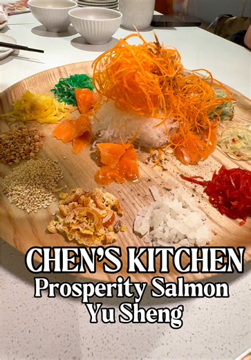 Prosperity Salmon Yu Sheng Chen’s Kitchen Yu Sheng (鱼生) — also called Lo Hei — is a traditional Chinese New Year dish in Singapore and Malaysia. It’s a colourful salad of shredded vegetables and raw fish (often salmon), dressed with plum sauce, sesame oil, nuts and seasonings. During the lo hei ritual you toss it together with chopsticks while saying auspicious greetings to usher in a prosperous year. A Prosperity Salmon Yu Sheng typically features: ✔️Fresh sashimi-grade salmon (or sometimes smo