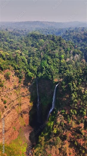 Spectacular Aerial viewpoint at Tad Fane Waterfall, rainforest at Pakse, Laos