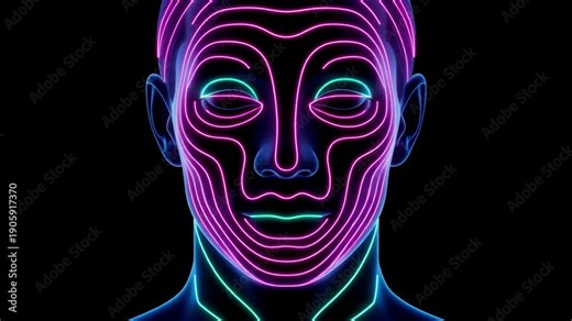 Face Contour Mapping - Neon Scanning Lines Moving Like Waves Across Forehead and Jawline