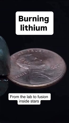 Stem Antics on Instagram: "🔥 Lithium burns two ways — in your lab, and in the heart of stars. When lithium salts are placed in a flame, the electrons jump to higher energy levels and fall back down, releasing photons in the crimson-red part of the spectrum. That’s why lithium is used in fireworks and emergency flares: the vivid red color is unmistakable even from far away. But the word “burning” takes on a deeper meaning in astrophysics. Inside stars, lithium undergoes nuclear burning. At ~2.5 