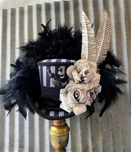 Mini Top Hat, Black Stripe Mini Top Hat, Night Circus, Black and White Circus Hat, Alice in Wonderland, Kentucky Derby Hat,medium - Etsy