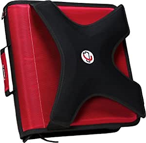 Case-it X-Hugger 2-Inch Round Ring Zipper Binder with 5 - Color Tabbed Expanding File Book Holder on Front, Red