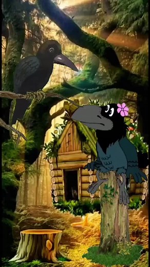 Animated Crows in Vibrant Forest Scene