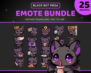 Bat Twitch Emote Bundle 25x - Discord Emote Pack, Cute Funny Animal, Streaming Assets, Gaming, Halloween, Night, Nocturnal, Horror, Goth - Etsy