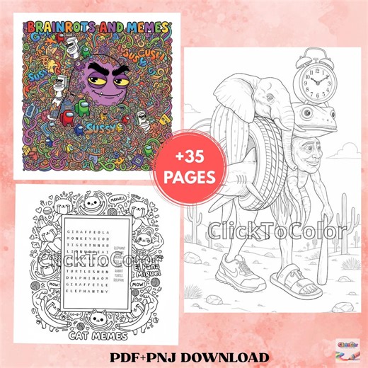 35  Pages/brainrot and Memes Coloring Pages/digital Download/kids Coloring Activity/ Coloring Pages/brainrot and Memes Coloring Sheets - Etsy