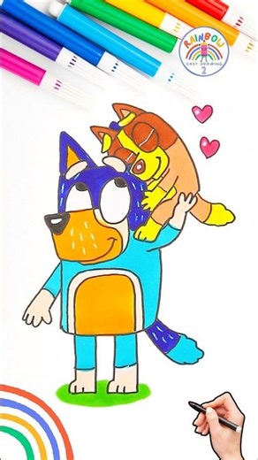 How to Draw Bluey | Draw Bluey Bingo and Bandit Easy 🌈 🐶 #bluey #cartoon #short #forkids #love