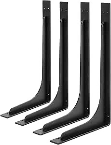 12inch x 7inch shelf brackets,L Shelf Brackets, die-cast formation, vertical Angle, premium alloy metal heavy duty shelf bracket, high strength Mounting Hardware Included, Corner Brace Joint,pack of 4