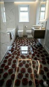 Bathroom — Fully Glossy Epoxy Floor with ONLY Red Roses (Single Element Design) #shorts #shortvideo