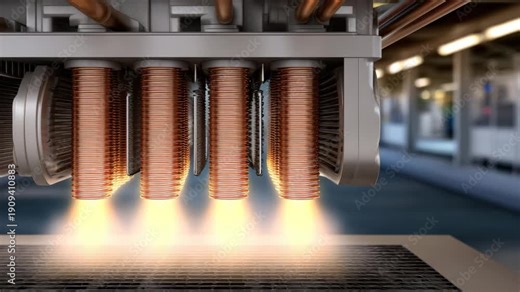 Photorealistic macro view of boiler heat exchanger coils, copper and steel textures visible, energy-efficient design features emphasized, soft lighting to highlight sustainability-
