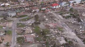 Side-by-side images before and after storm hit