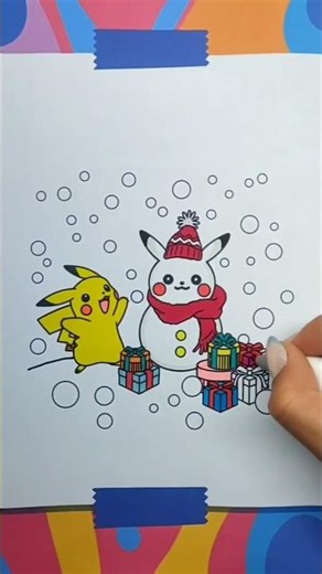 Coloring Pokemon Pikachu Snowman Christmas Reverse | Fun Art For Kids