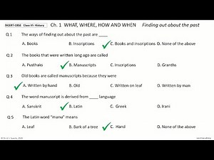 NCERT CBSE | History| Class6 Ch1|What, Where, How and When? MCQ Quiz Objective