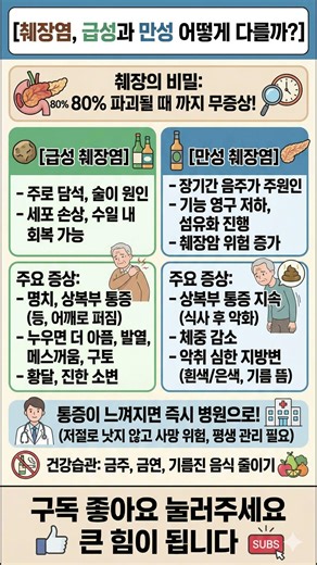 80% 망가질 때까지 증상 무?! 급성vs만성 췌장염 완전 정복! 🔥 #췌장건강 #급성췌장염 #만성췌장염