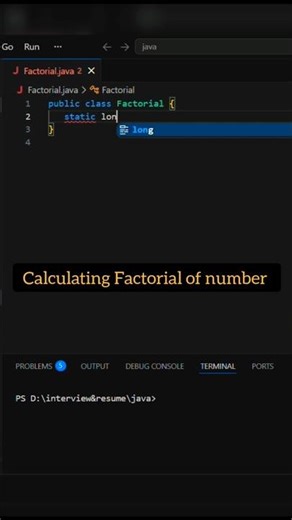 Factorial of number #java #coding #trending #shorts #productivity #technology #fypシ゚viral