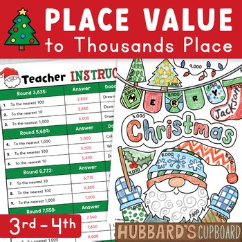 3rd Grade Place Value Craft December Holiday Christmas Math Color by Number Code