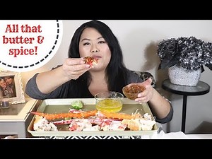 King Crab with Garlic Butter and Spicy Pepper Sauce Mukbang!