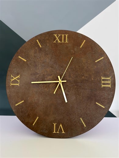 45 Cm Corten-effect Ceramic Wall Clock | Roman Numerals and Gold Hands | Unique Handcrafted Design - Etsy UK