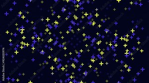 Symmetrical blue and yellow crosses on a black background create a repeated pattern, combining modern design with a vibrant color scheme Stock Video