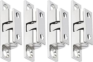 Alise Double Roller Catch Cabinet Latches,Adjustable Double Ball Tension Roller Catch Latch Brass Cabinet Door Latch,40x24mm Solid Brass Cabinet Latches and Catches,Pack of 4,Silver