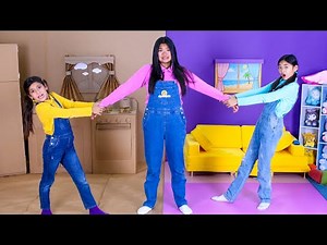 Ellie & Charlotte Cardboard vs Color Room Wars, Pizza Fun & Sharing Lesson