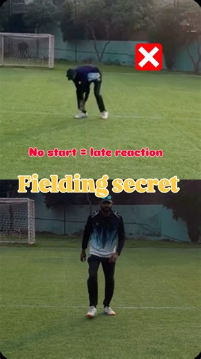 World of cricket on Instagram: "Notice the difference 👀 Top fielder ❌ – Stays still and reacts late. Bottom fielder ✅ – Takes a small start, moves instantly, and reaches the ball faster! 💨 Taking a start before every delivery is key to sharp fielding. It keeps you balanced, improves reaction time, and helps you cut off singles or stop boundaries. 🏏 So next time you’re in the field, don’t stand flat-footed—stay light, take a quick start, and be ready for every ball! ⚡ #CricketTips #FieldingDri