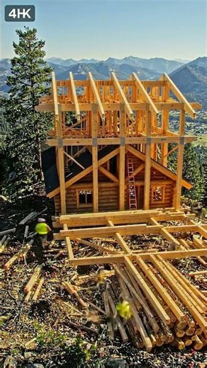 This log cabin build is absolutely INSANE #timelapse #satisfying