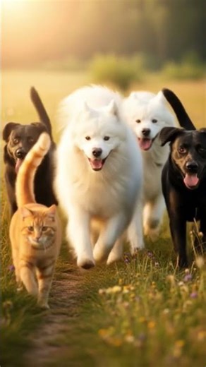 dogs and cats running