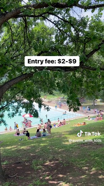 Cool off in Texas' oldest swimming pool this summer — it's perfect for kids! Deep Eddy Pool is a classic Austin spot and has tons of shallow space, so even families with small kids can enjoy themselves. The pool goes from zero-depth entry up to 8 feet deep on the far end where the lap lanes are. Deep Eddy is spring-fed so it is chilly! It stays between 68 and 75 degrees all year. It feels great on a hot day, but small bodies may need to take lots of breaks. The temperature is similar to Barton S