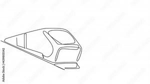 Self drawing animation of single one line draw train seen from the front prepares to carry passengers quickly, safely, comfortably to their destination. Continuous line draw. Full length animated.