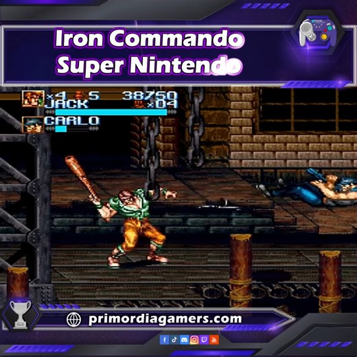 🥊💣 Iron Commando – Super Nintendo (1995) Beat 'em up explosivo donde dos soldados enfrentan hordas para recuperar un meteorito robado. Combina acción callejera con escenarios variados: fábricas, trenes, selvas y más. Incluye modo cooperativo, armas recogibles y jefes desafiantes. Desarrollado por Arcade Zone, destaca por su estilo agresivo y ritmo frenético. ¿Y tú, cuántos combos puedes lanzar antes de que el comando se disuelva? 🕹️🔥- Atte: #Jareelith . #primordiagamers #Videojuegos #Gaming 