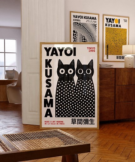 Yayoi Kusama Poster: Abstract Cats Wall Art - Etsy