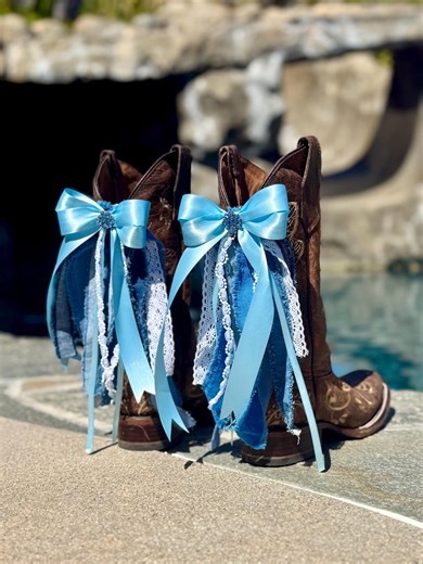 Denim Blue Boot Bows - Etsy