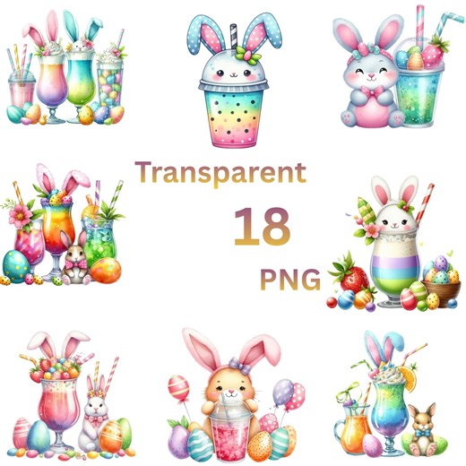 18 Watercolor Easter Drinks Clipart PNG 300 DPI, Cute Bunny Spring Beverage Sublimation Designs, Printable Wall Art - Etsy