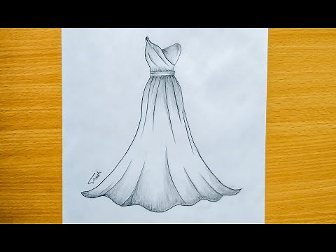 رسم تصميم فستان سهل /رسم فستان زفاف/رسم فستان بالقلم الرصاص/تعليم الرسم للمبتدئين،