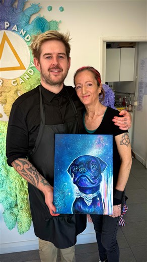 Today a complete stranger gave me the most unexpected gift and honestly my jaw hit the floor. Her name is Sarah and she told me she loves what I put out into the community and wanted to show some love back. Then she revealed a hand painted portrait of my little man Pandy… hook line and sinker 🐾💙 Please ignore my absolute bed hair boof head in the video, I was not prepared for emotions or cameras 😂 Sarah, I am so grateful. This meant more to me than you could ever know. I adore you for this an