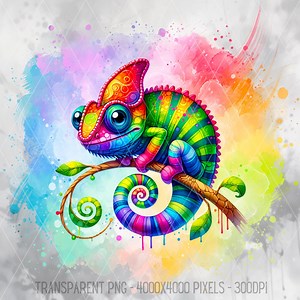 Vibrant Rainbow Chameleon PNG, Digital Watercolor Reptile Art, Cute Chameleon JPG, Chameleon Sublimation Design, Digital Download - Etsy