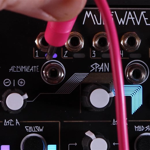 Make Noise on Instagram: "Creating chords with MultiWAVE's Accumulate input ⚡ When the MultiWAVE's Accumulate input is patched, all Activation messages for the module will be held by the target Channel(s) until gate is received at Accumulate. While they are being held, the Channels will display Orange to indicate this status. Once a gate is received at Accumumate, however, all Accumulated channels will Activate simultaneously, creating chord shapes! In this patch, the Channel Index from MultiWAV