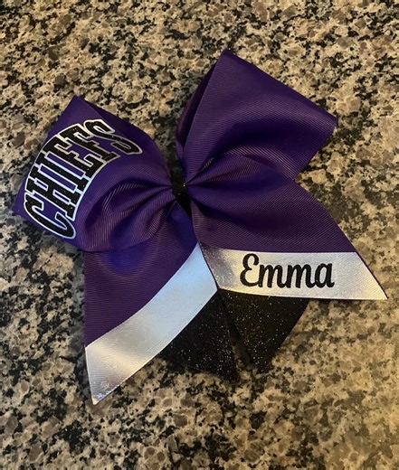Custom Cheer, Gameday Sideline Bow 2 Names and Striped Tail. Purple Cheer Hair Bow - Etsy