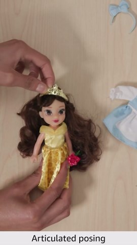 Disney Princess Belle Doll Be Our Guest Petite Belle Doll with Mrs. Potts & Lumiere, in Yellow Ball Gown and Blue Village Dress Fashions