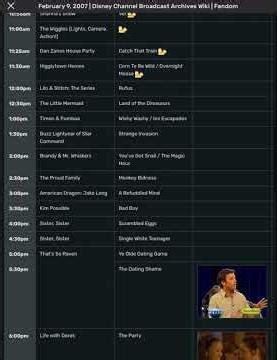 Disney Channel Schedule - February 9, 2007: 19 years ago today