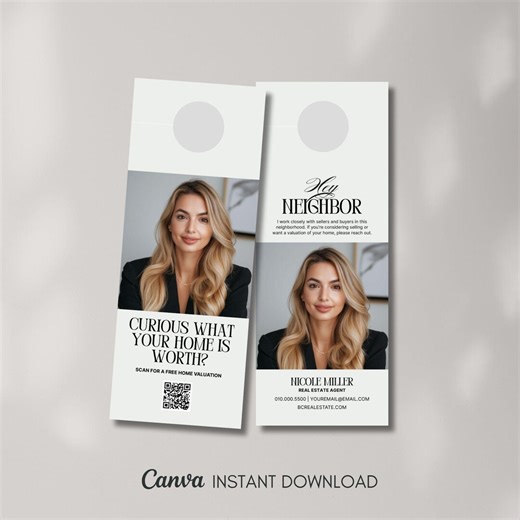 Real Estate Door Hangers | Hello Neighbor | Real Estate Farming Templates | Realtor Door Knocking | Editable Canva | Real Estate Marketing - Etsy