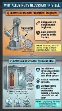 Why alloying required for steel : Toughness , Corrosion Resistance. #quality,#productivity