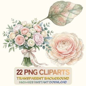 Watercolor Bridal Bouquet PNG Bundle Transparent Background 300 DPI