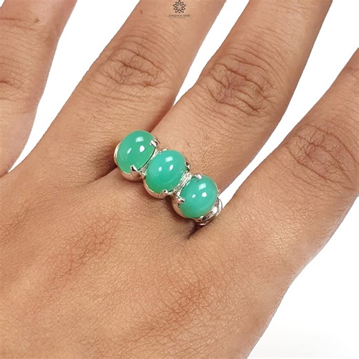 Chrysoprase Gemstone Silver Ring: 5.22gms Natural Green Oval Plain 925 Sterling Silver Prong Set Unisex Ring 8 US - Etsy