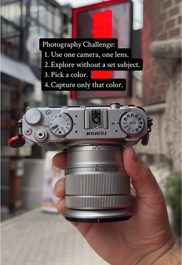 Try this creative photography challenge: 1. Keep it simple – Use just one camera and one lens to stay focused on composition. 2. Choose an unfamiliar spot – Go somewhere without a set subject or famous landmarks, letting your surroundings inspire you. 3. Select a color theme – Pick one color to guide your shots. 4. Capture only that color – Seek out objects, textures, and details that match your chosen hue, turning the ordinary into something visually compelling. #streetphotography #photographyc