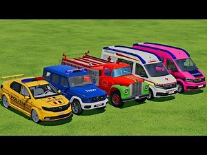 ALL POLICE CARS OF COLORS ! TRANSPORTING COLORED POLICE CARS with TRUCKS ! Farming Simulator 22