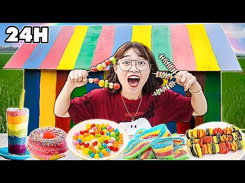 24 Hour Challenge Staying In The Rainbow House And Only Eating Rainbow Food - Ha Sam